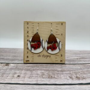 Picture of baseball earrings with leatherette details and custom charm